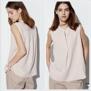 Uniqlo Rayon Skipper Collar Sleeveless Blouse - 30 Natural